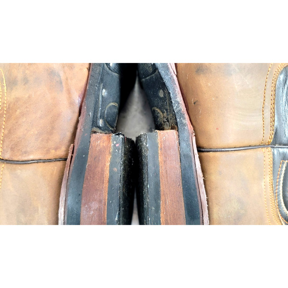 Madison Western Cowboy Boots Brown Leather Square Toe Men display picture 1